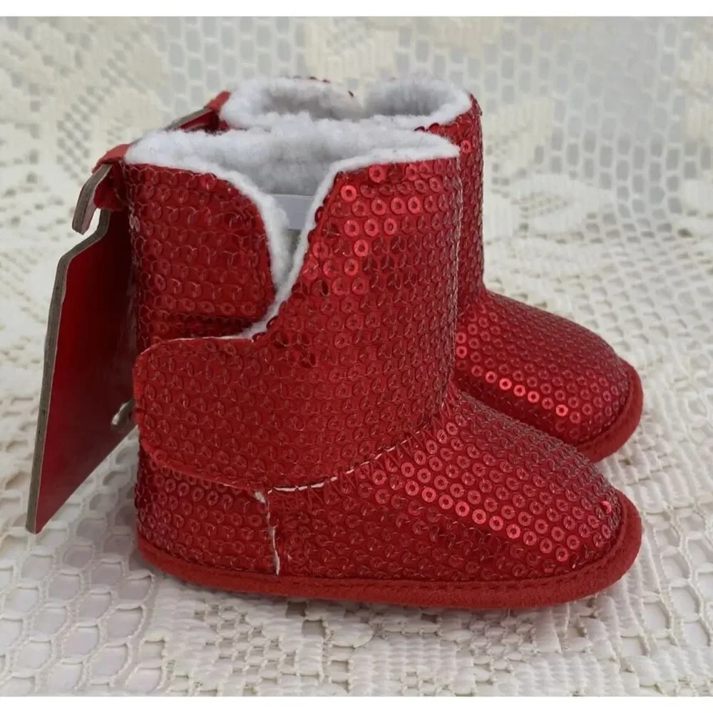 Little Wishes Baby Girl Size 3-6 months Red Boots Sparkly Christmas Holiday - Picture 5 of 12